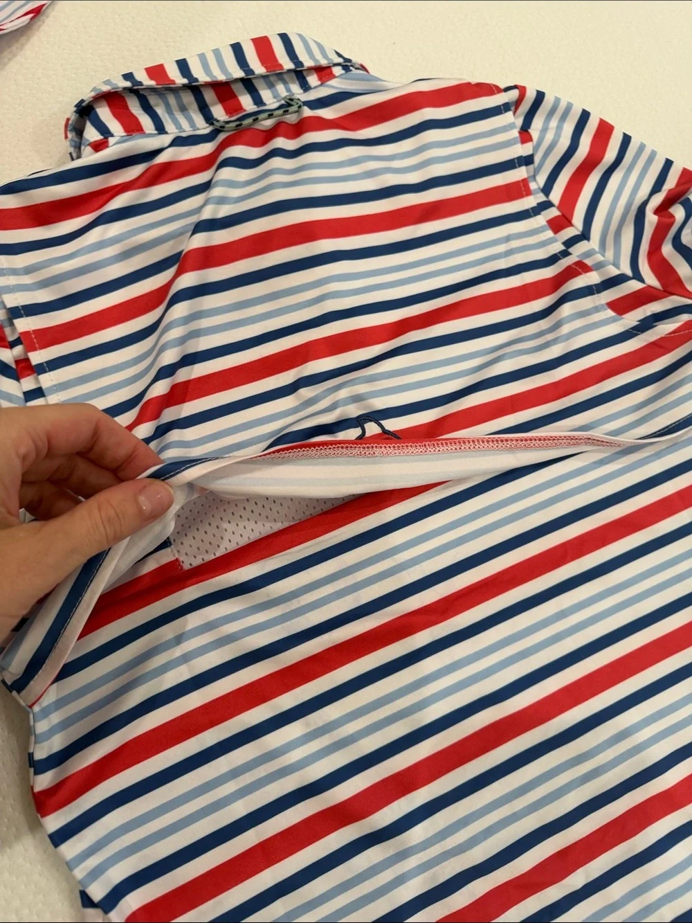 Prodoh Short-Sleeve Polo Shirt - Red, Blue & White Stripes S 8/10